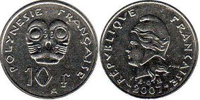 монета Французская Полинезия 10 франков 2007