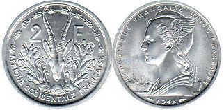 монета Французская Западная Африка 2 франка 1948