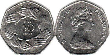 монета Великобритания 50 новых пенсов 1973