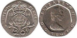 монета Великобритания 20 пенсов 1984