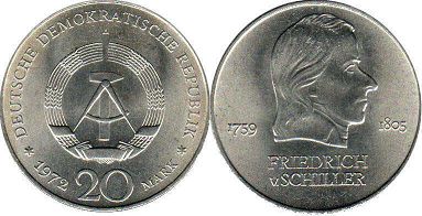 монета ГДР 20 марок 1972