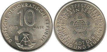 монета ГДР 10 марок 1973
