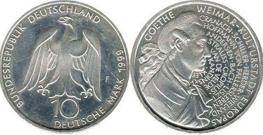 монета ФРГ 10 марок 1999