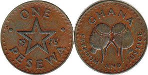 монета Гана 1 песева 1975
