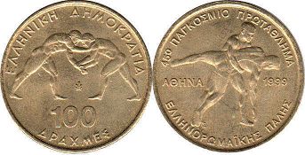 монета Греция 100 драхм 1999