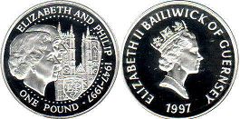 монета Гернси 1 фунт 1997