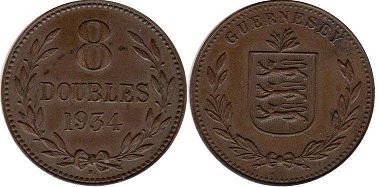 монета Гернси 8 дублей 1934