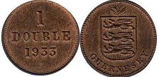 монета Гернси 1 дубль 1933