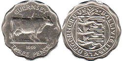 монета Гернси 3 пенса 1959