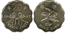 монета Гонконг 20 центов 1997