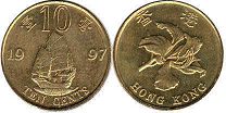 монета Гонконг 10 центов 1997