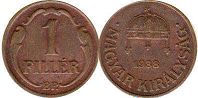 монета Венгрия 1 филлер 1938