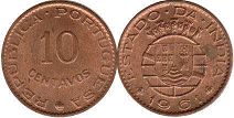 монета Португальская Индия 10 сентаво 1961