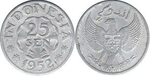 монета Индонезия 25 сен 1952