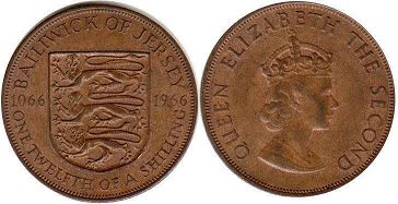 монета Джерси 1/12 шиллинга 1966