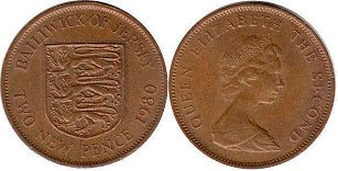 монета Джерси 2 новых пенса 1980