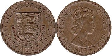 монета Джерси 1/12 шиллинга без даты (1954)