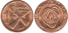 монета Катанга 1 франк 1961