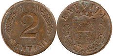 монета Латвия 2 сантима 1939