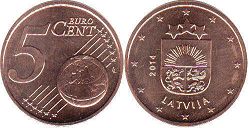 монета Латвия 5 евро центов 2014