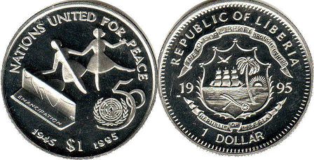 монета Либерия 1 доллар 1995