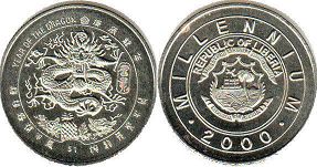 монета Либерия 1 доллар 2000