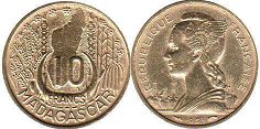 монета Мадагаскар 10 франков 1953