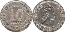 монета Малайя 10 центов 1960