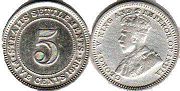 монета Стрэйтс Сеттлментс 5 центов 1935