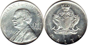 монета Мальта 1 фунт 1972