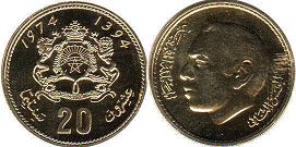 монета Марокко 20 сантимов 1974