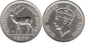 монета Маврикий 1/2 рупии 1951