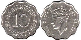 монета Маврикий 10 центов 1951