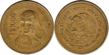 монета Мексика 1000 песо 1989