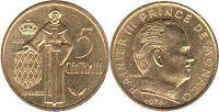 монета Монако 5 сантимов 1976