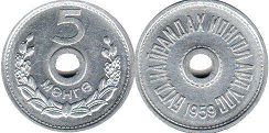 монета Монголия 5 мунгу 1959