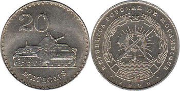 монета Мозамбик 20 метикал 1980