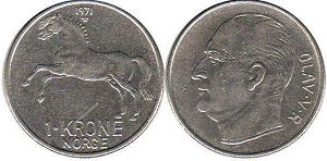 монета Норвегия 1 крона 1971