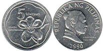 монета Филиппины 5 сентимо 1990