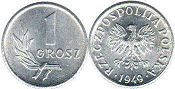монета Польша 1 грош 1949