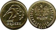 монета Польша 2 гроша 2014