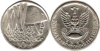 монета Польша 10 злотых 1968