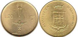 монета Сан-Марино 20 лир 1983