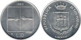 монета Сан-Марино 10 лир 1983
