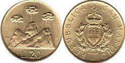 монета Сан-Марино 20 лир 1987