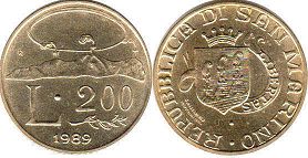 монета Сан-Марино 200 лир 1989