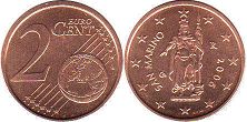 монета Сан-Марино 2 евро цента 2006