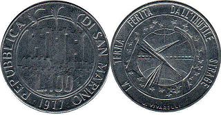 монета Сан-Марино 100 лир 1977