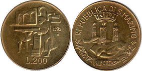 монета Сан-Марино 200 лир 1982