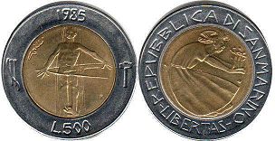 монета Сан-Марино 500 лир 1985